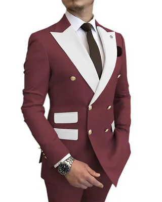 Mens Suits 2Piece Double Breasted  Notch Groomsmen Tuxedo Blazer+Pants Customize • $67.49