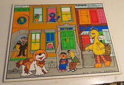 Vintage Sesame Street Wooden Puzzle Playskool 376-2 5 Piece Here's Sesame Street • $8.97