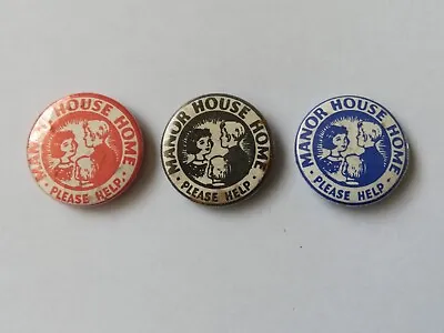3 - 1950s/60s Manor House Homes Tin Fundraising Badges. • £12.50