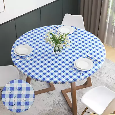 Vinyl Fitted Tablecloth With Elastic Edge-Waterproof Roundtable Cover With Flann • $71.88