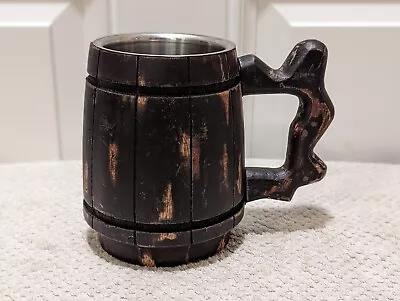 Handmade Dark Brown Wood Beer Mug Surrounding A Stainless Steel Cup GUC • $2