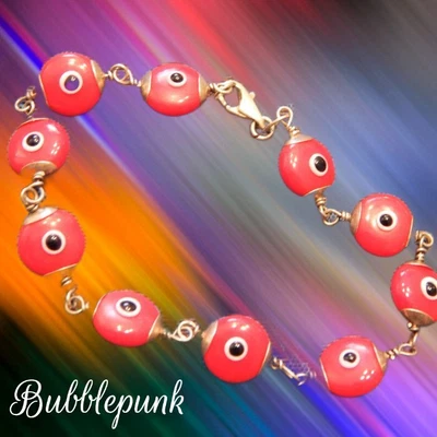 $1 • Buy Vintage 925 Sterling Silver Glass Evil Eye Bead Bracelet ~ Estate