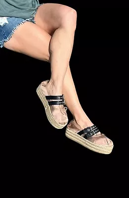 MIU MIU Prada Pink Satin Platform Ballet Slipper Espadrilles Double Buckle 41.5 • $127.49