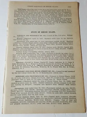1911 Railroad Street Railway Reports RHODE ISLAND Horse & Electric Trolley 7pgs • £11.58