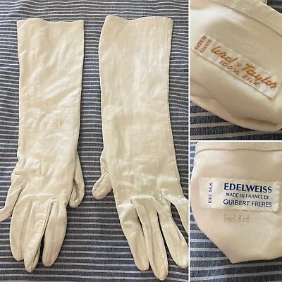 Vintage Beige Kid Leather Gloves - 14 Inches - Edelweiss - Freres -France 7 1/2 • $24