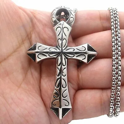 MOYON Mens Large Egyptian Ankh Cross Pendant Necklace For Men Stainless Steel • $15.99