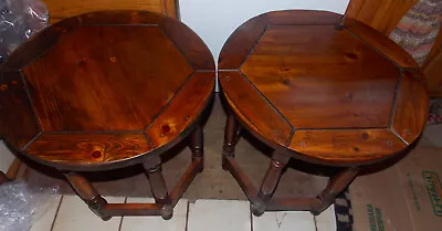 Pair Of Pine Thomasville Round End Tables / Side Tables  (RP-ET190) • $599