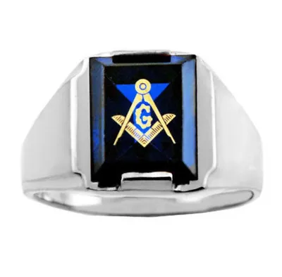 Sterling Silver Freemason Blue Stone Square & Compass Masonic Mens Ring Letter G • $59.99