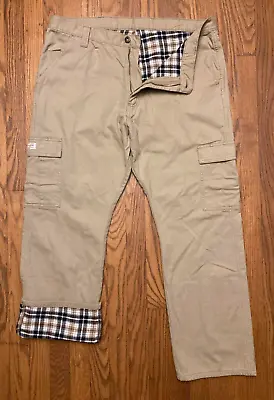 Wrangler Originals Flannel Lined Cargo Pants 70OFLGR Beige Plaid Men's 38x30 • $14.99