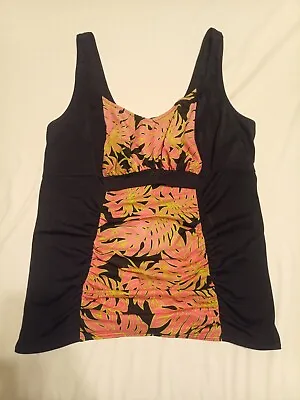 Elomi Swim Tankini ES7062 Size 16 Black Pink Lime Green Leaf Design • $20