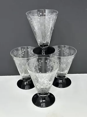 $99.99 • Buy Morgantown Baden Black Stem Etched Ice Tea Footed Tumbler Set Of 4