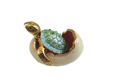 $16.99 • Buy Bejeweled Baby Turtle Hatching From Egg Hinged Metal Enamel Crystal Trinket Box