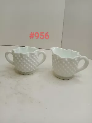 Vintage White Milk Glass Hobnail Small Creamer And Sugar Set Excellent Condition • $18.99