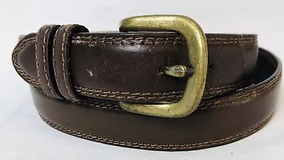 Vtg Men’s Belt Sz 40 Brown Italian Leather Double Stitching Solid Brass Buckle • $14.99