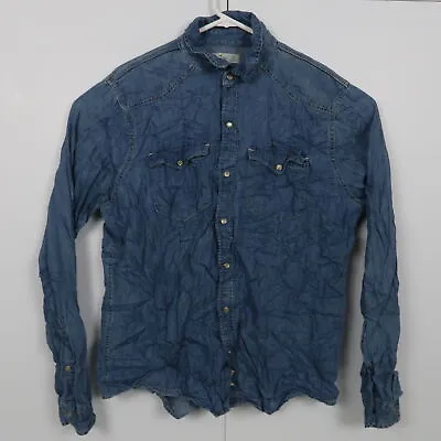 $20.98 • Buy Hollister Mens Shirt Size XL Blue Denim Pearl-Snap Western Cowboy Pockets