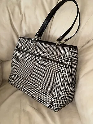 LAUREN By Ralph Lauren Large Houndstooth Tweed W/ Leather Trim Shoulder Bag Tote • $49.99