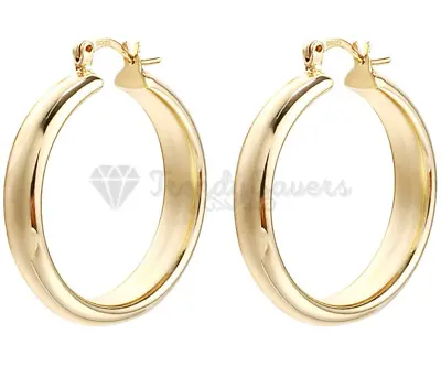 £4.99 • Buy Chunky 14K Real Gold-Plated Sterling Silver Posts Sleeper Simple Hoop Earrings