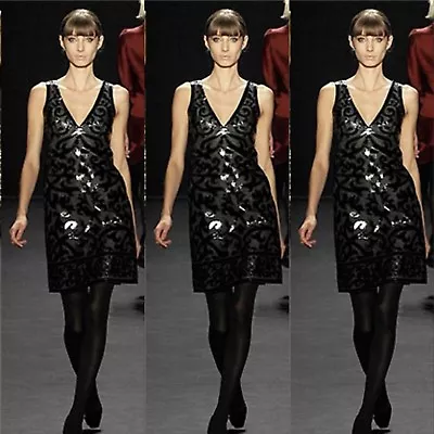 Naeem Khan Dress 4 Haute Couture Black Patent Silk Appliqué Baroque LBD $5K • $1999