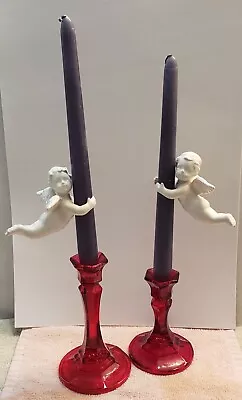 2 ~ Cherub Angels Porcelain Bisque Taper Candle Huggers Climbers Vintage 4  • $21.99