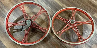 Vintage Lester 20  BMX Bike Wheels Mongoose Motomag Scrambler Red • $249.99