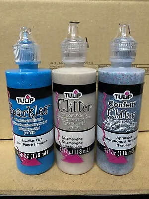 3 X Tulip 3D Fabric Paint  Sparkles Hawaiian Fizz Champagne Sprinkles Confetti • £16.99