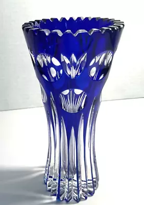 Vintage Bohemian Blue 7” Vase BLUE Cut To Clear Glass Cobalt Nachtmann Bamberg • $125