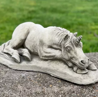 Unicorn Statue For Fairy Garden Decor Concrete Horse Sculpture Home Art Ornament • £65.98