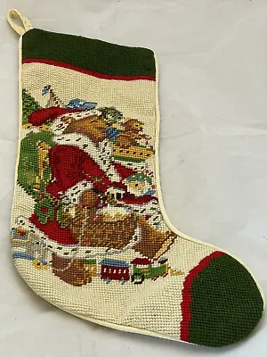 Vintage 1991 Imperial Elegance Wool Needlepoint Teddy Bear Christmas Stocking • $21.45