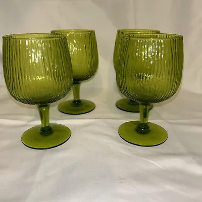 Vintage Set Of 4 Morgantown Green Stem Glasses With Textured Pattern Excellent • $29.95