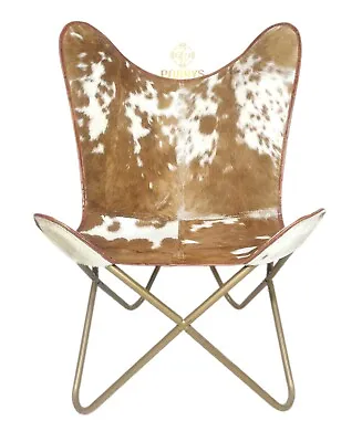 $228.18 • Buy Brown & White Leather Arm Chair Genuine Handmade Relaxing Butterfly Chair PL2-60