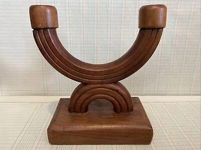 Vintage Handmade Art Deco Mission Style Half Circle Wood Double Candle Holder • $19.99