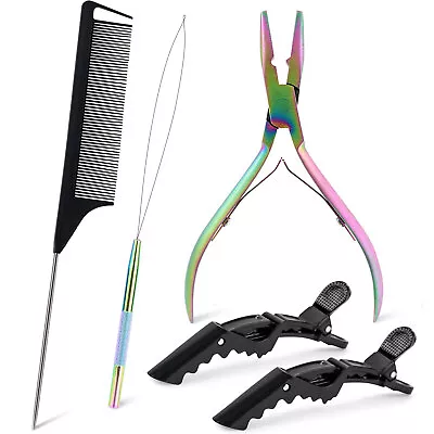 Micro Link Hair Extension Kit Silicone Beading Pliers Pulling Loop Hook Styling • £15.99