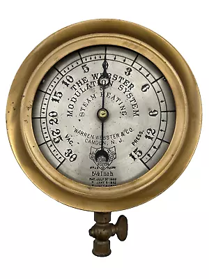 ANTIQUE 1893 STAR BRASS STEAM GAUGE WEBSTER SYSTEM STEAM HEATING *Needs Glass • $244.97