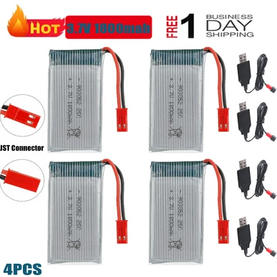 $73.90 • Buy 4pcs 3.7V 1800mah Lipo Battery 25C JST Plug USB Charger For RC Drone Battery USA