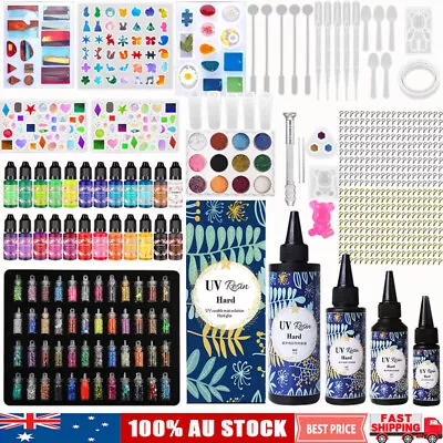 Hard UV Resin Epoxy Glue Clear Color Dye Pigment 489Pcs Mold Jewelry Casting Kit • $28.99