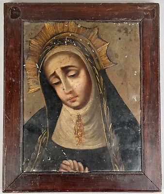 Antique Oil Painting Retablo Saint Teresa Spanish Colonial St. 18th C. Mexican • $2200