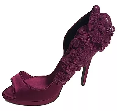 £62.30 • Buy Karen Millen Magenta Deep Pink Lace High Heel Satin Shoes Party Prom Ladies Sz 4