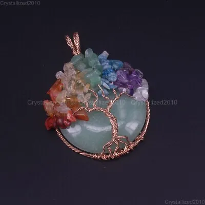 Natural Gemstones Tree Life Round Reiki Chakra Healing Pendant Beads Rose Gold • $26.58