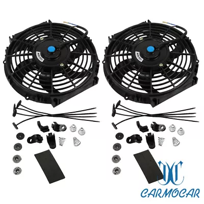 $42.86 • Buy 12V Universal 2x 10  Inch Slim Fan Push Pull Electric Radiator Cooling Mount Kit