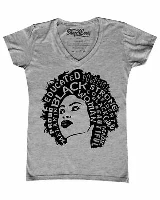 £14.56 • Buy Brown Skin Girl Afro Word Cloud Women's V-Neck T-shirt African Black History Tee
