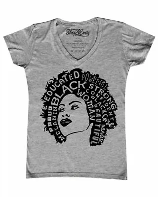 £14.82 • Buy Brown Skin Girl Afro Word Cloud Women's V-Neck T-shirt African Black History Tee