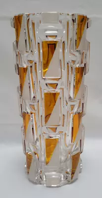 Vintage 8  Mid Century Style Frosted Glass And Gold Geometric Vase • $50.39