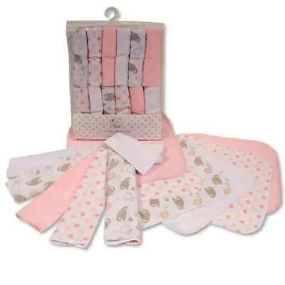 Baby Girl Wash Face Cloths Towel Pink Elephant Flannel Wipes Washcloths Pack 12 • £6.90