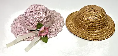 Vintage Natural Straw And Pink Brimmed Doll Hats Large • $19.99
