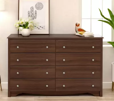 8 Drawers Double Dresser Chest Cherry Large Deluxe Wood Bedroom Cabinet 59x16x36 • $369.88