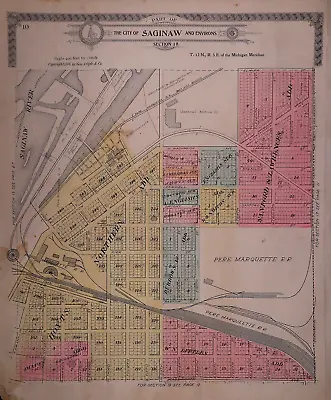 Old 1916 Map ~ GENERAL MOTORS Co. SAGINAW MICHIGAN ~ Authentic Plat Atlas Map • $45.95