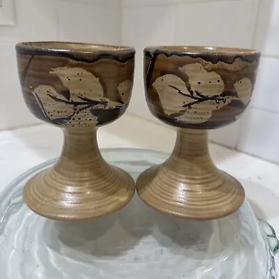 2 Vintage Pacific Stoneware Inc 1972 Pottery Goblets Signed B. Welsh 4 3/4  Tall • $19.99