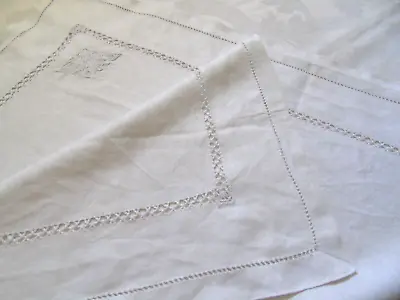 £22.58 • Buy French White Cotton Linen  Vintage Tablecloth Unique Monogram  Ledderwork