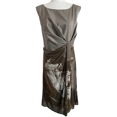 Max Mara Wool Silk Brown Abstract Print Sleeveless Shift Dress Italy Size 46 • $150