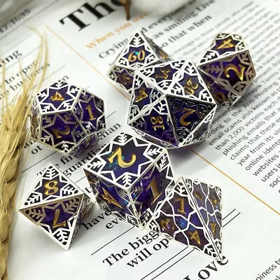 7Pcs/Set Embossed Heavy Metal Polyhedral Dice For DND RPG MTG Game + Box • $347.64